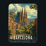 Barcelona, Spanje Reizen Magneet<br><div class="desc">Levendige,  kleurrijke reisposter met de iconische Sagrada Familia in Barcelona. Ontworpen in een platte vectorkunststijl met pasteltinten en gedurfde kleurblokken. Perfect voor home decor of reisliefhebbers.</div>