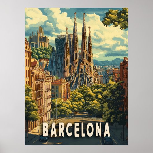 Barcelona, Spanje Reizen Poster (Voorkant)