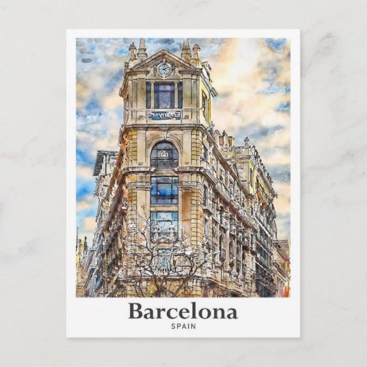 Barcelona Spanje Reizen Waterverf Hand getekend Briefkaart (Voorkant)