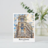 Barcelona Spanje Reizen Waterverf Hand getekend Briefkaart (Staand voorkant)
