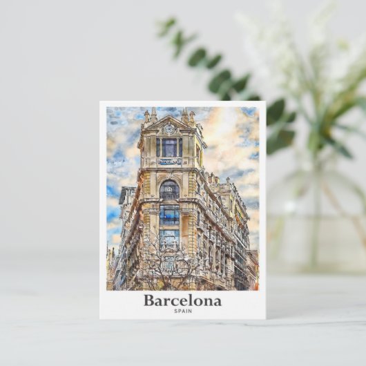Barcelona Spanje Reizen Waterverf Hand getekend Briefkaart (Staand voorkant)