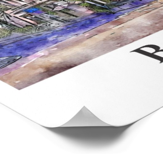 Barcelona Spanje Reizen Waterverf Hand getekend Poster (Hoek)