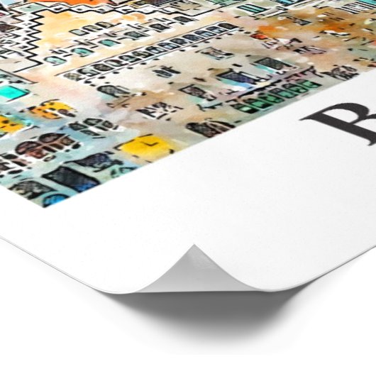 Barcelona Spanje Reizen Waterverf Hand getekend Poster (Hoek)