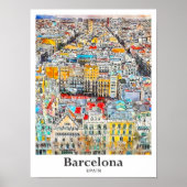 Barcelona Spanje Reizen Waterverf Hand getekend Poster (Voorkant)