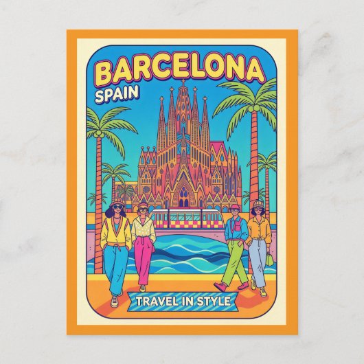 Barcelona Spanje Retro 1990s Reizen Briefkaart (Voorkant)
