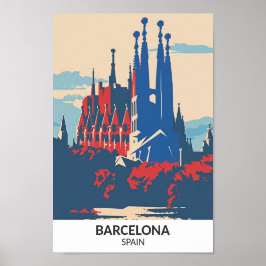 Barcelona Spanje Retro Kunstwerk Reizen Poster (Voorkant)