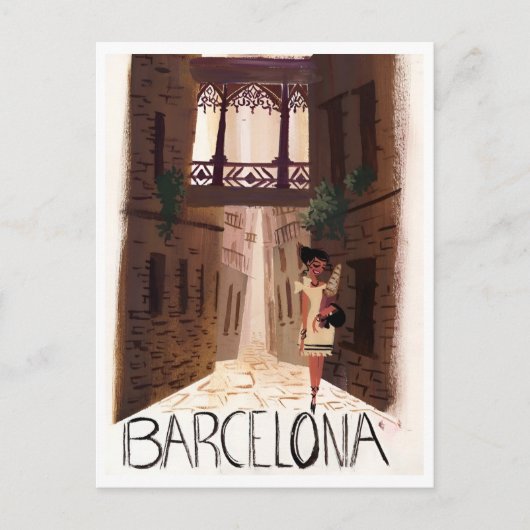 Barcelona Spanje Retro Reisvakantie Geïnspireerd Briefkaart (Voorkant)