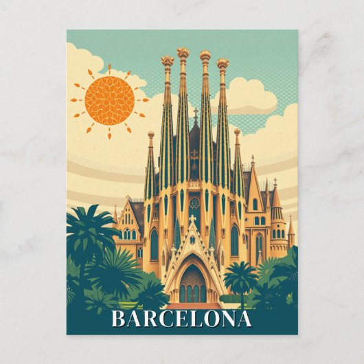 Barcelona Spanje Retro Reizen Abstract Briefkaart (Voorkant)