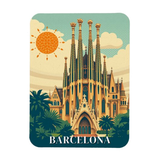 Barcelona Spanje Retro Reizen Abstract Magneet (Verticaal)