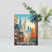 Barcelona, Spanje Retro Reizen Briefkaart (Staand voorkant)