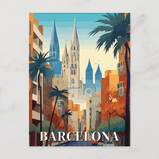 Barcelona, Spanje Retro Reizen Briefkaart (Voorkant)