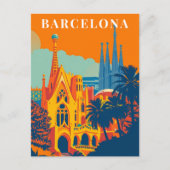 Barcelona Spanje Retro Reizen Illustratie Briefkaart (Voorkant)
