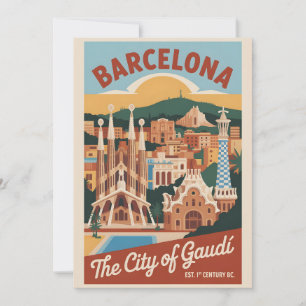 Barcelona Spanje Retro Silhouette Stadslandschap R Feestdagenkaart
