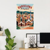 Barcelona Spanje Retro Silhouette Stadslandschap R Poster (Thuiskantoor)