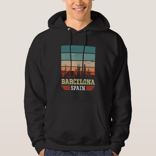 Barcelona Spanje Retro Sunset Skyline Barce Hoodie (Voorkant)