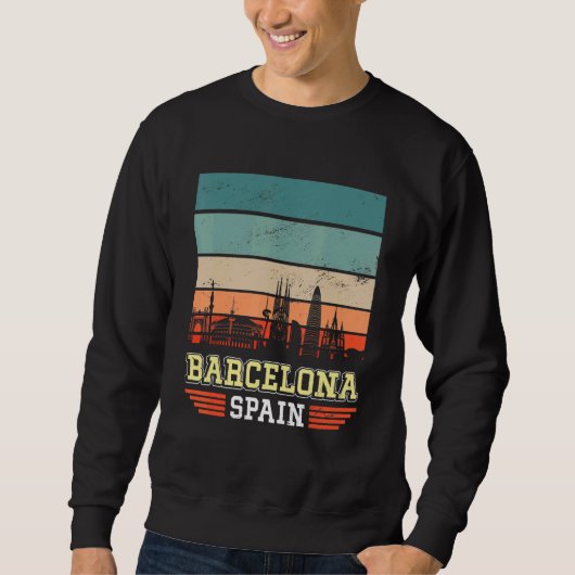 Barcelona Spanje Retro  Sunset Skyline Barce Trui (Voorkant)