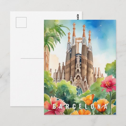 Barcelona Spanje Sagrada Familia Retro Reizen Briefkaart (Voorkant / Achterkant)
