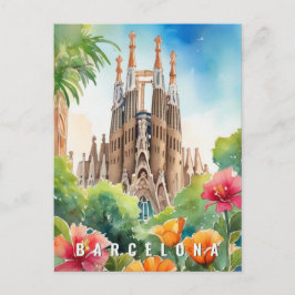 Barcelona Spanje Sagrada Familia Retro Reizen Briefkaart