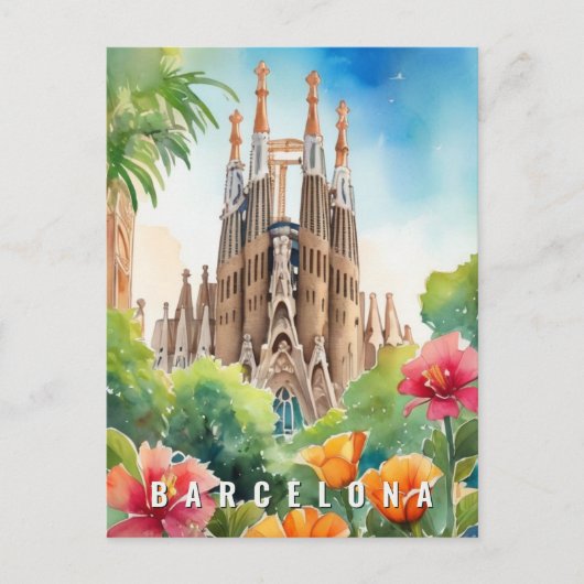 Barcelona Spanje Sagrada Familia Retro Reizen Briefkaart (Voorkant)