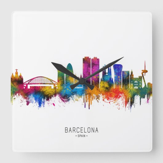 Barcelona Spanje Silhouet Vierkante Klok (Voorkant)
