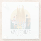 Barcelona Spanje Skyline Vintage Glazen Onderzetter (Achterkant)