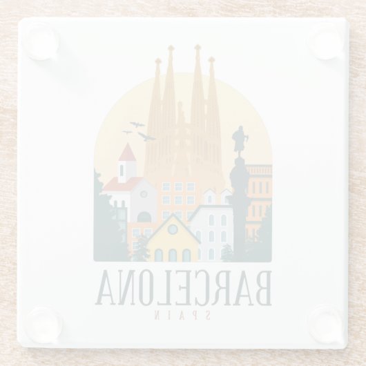 Barcelona Spanje Skyline Vintage Glazen Onderzetter (Achterkant)