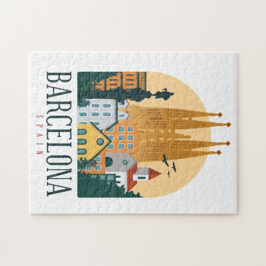 Barcelona Spanje Skyline Vintage Legpuzzel (Horizontaal)