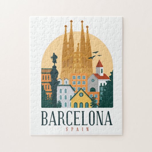 Barcelona Spanje Skyline Vintage Legpuzzel (Verticaal)