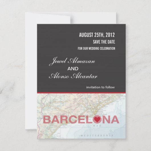 Barcelona Spanje sparen de datum bekendmaking Save The Date (Voorkant)