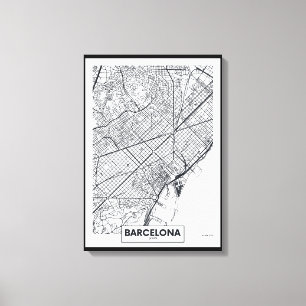 Barcelona, Spanje   Stadskaart Canvas Afdruk