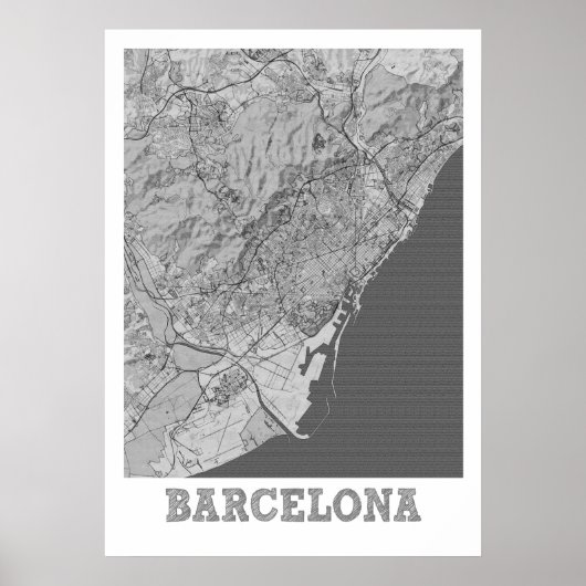 Barcelona - Spanje - Stadskaart voor het Spaanse P Poster (Voorkant)