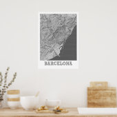 Barcelona - Spanje - Stadskaart voor het Spaanse P Poster (Keuken)
