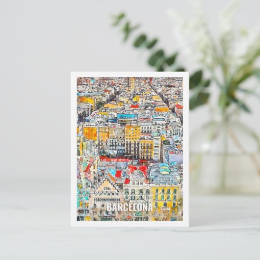Barcelona Spanje Travel Place Waterverf Briefkaart (Staand voorkant)