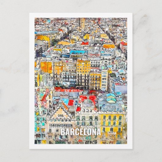Barcelona Spanje Travel Place Waterverf Briefkaart (Voorkant)