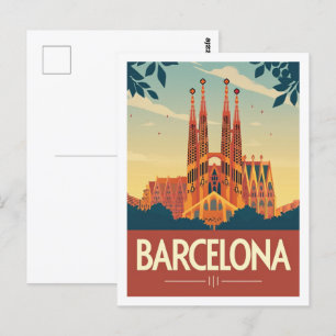 Barcelona Spanje Vintage Beroemde Reisplaats Briefkaart