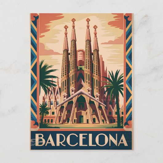 Barcelona Spanje vintage Briefkaart (Voorkant)