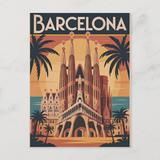 Barcelona Spanje vintage Briefkaart (Voorkant)