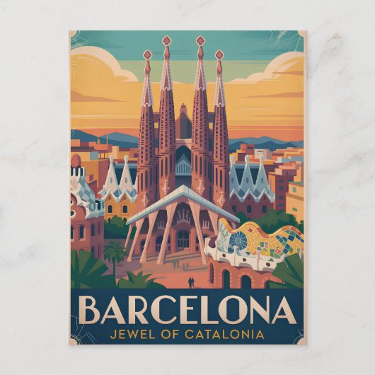 Barcelona Spanje vintage Briefkaart (Voorkant)