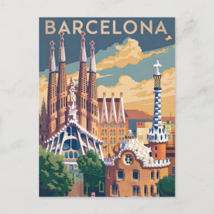Barcelona Spanje vintage Feestdagenkaart