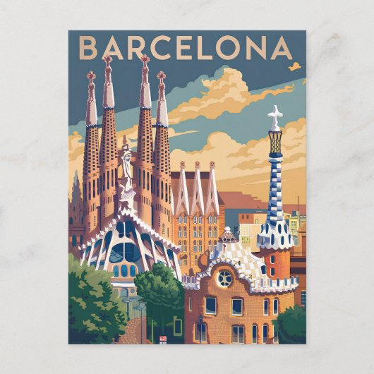 Barcelona Spanje vintage Feestdagenkaart (Voorkant)