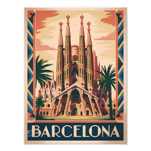 Barcelona Spanje vintage Foto Afdruk (Voorkant)
