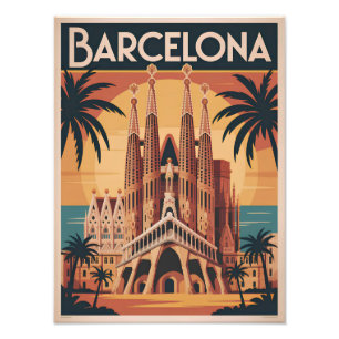 Barcelona Spanje vintage Foto Afdruk