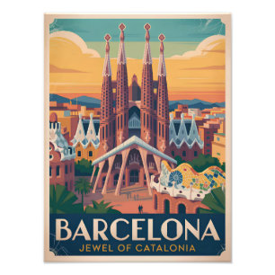 Barcelona Spanje vintage Foto Afdruk