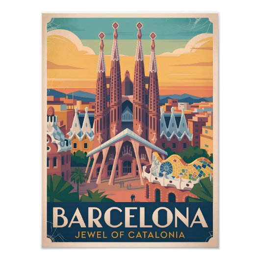 Barcelona Spanje vintage Foto Afdruk (Voorkant)