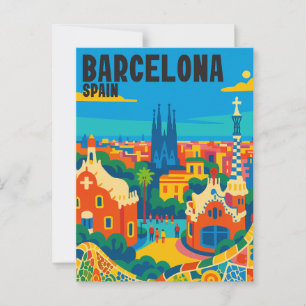 Barcelona Spanje Vintage Gaudi Stad Briefkaart