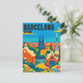 Barcelona Spanje Vintage Gaudi Stad Briefkaart (Staand voorkant)