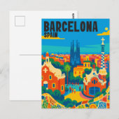 Barcelona Spanje Vintage Gaudi Stad Briefkaart (Voorkant / Achterkant)
