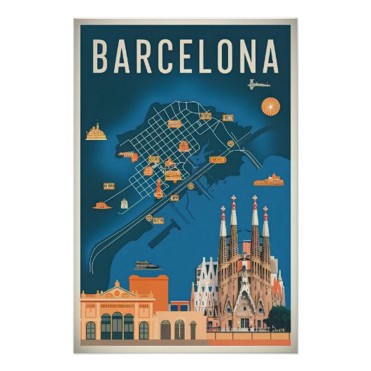 Barcelona Spanje vintage Perfect Poster (Voorkant)