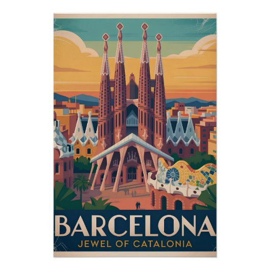 Barcelona Spanje vintage Poster (Voorkant)