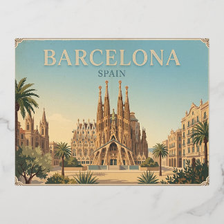 Barcelona Spanje Vintage Reisansichtkaart Folie Feestdagen Briefkaart